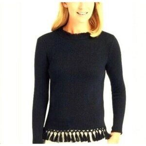 J.McLaughlin Navy Fringe Tassel Sweater Women's Size Medium Excellent Like New